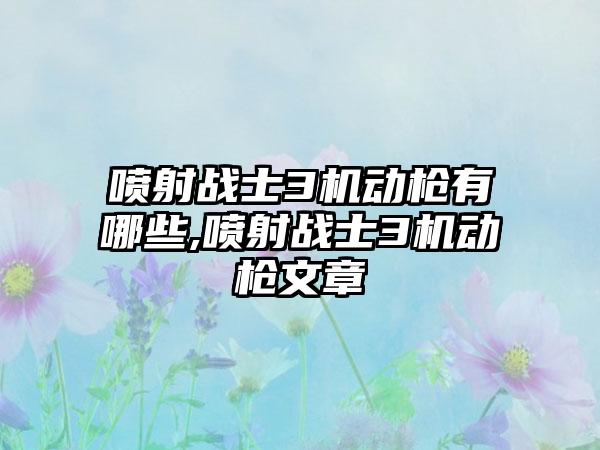 喷射战士3机动枪有哪些,喷射战士3机动枪文章