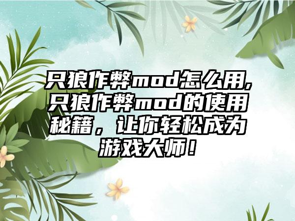 只狼作弊mod怎么用,只狼作弊mod的使用秘籍，让你轻松成为游戏大师！