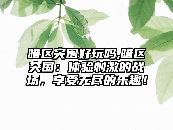 暗区突围好玩吗,暗区突围：体验刺激的战场，享受无尽的乐趣！