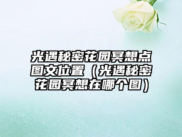 光遇秘密花园冥想点图文位置（光遇秘密花园冥想在哪个图）