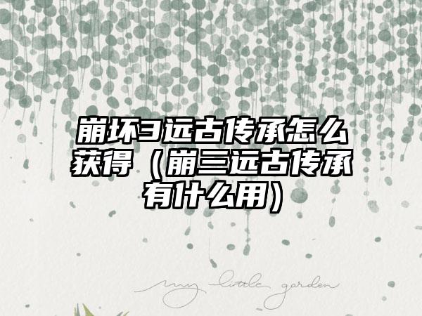 崩坏3远古传承怎么获得（崩三远古传承有什么用）