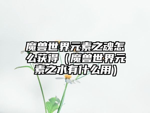 魔兽世界元素之魂怎么获得（魔兽世界元素之水有什么用）