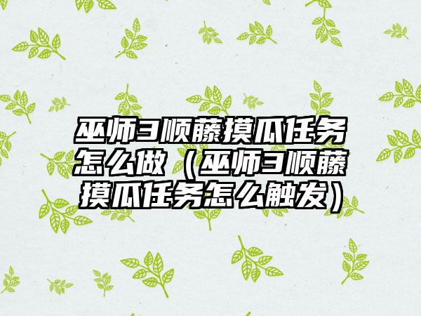 巫师3顺藤摸瓜任务怎么做（巫师3顺藤摸瓜任务怎么触发）