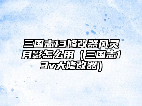 三国志13修改器风灵月影怎么用（三国志13v大修改器）