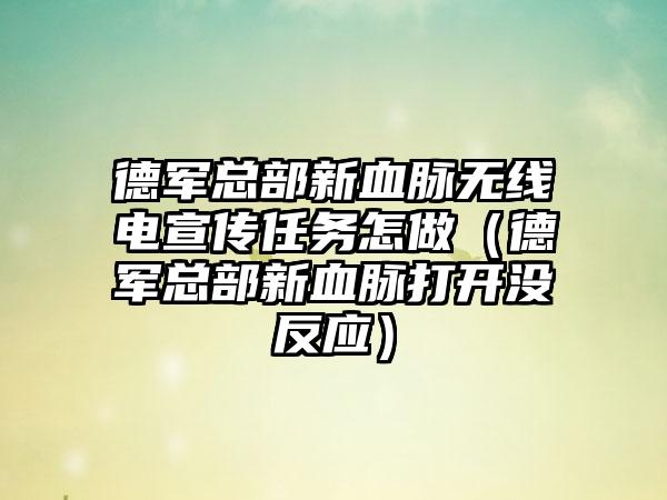 德军总部新血脉无线电宣传任务怎做（德军总部新血脉打开没反应）