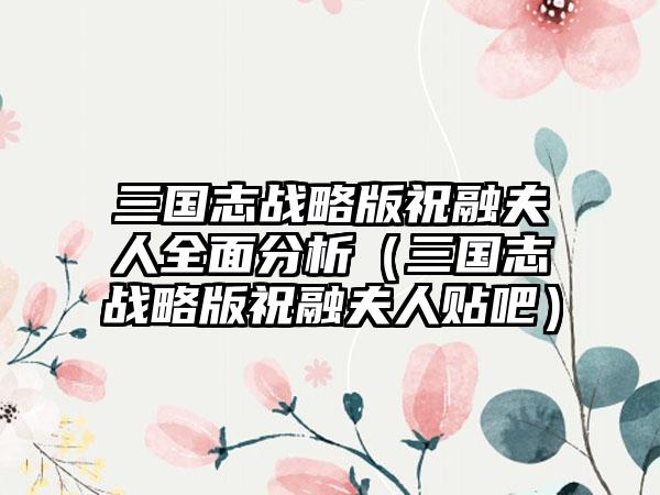 三国志战略版祝融夫人全面分析（三国志战略版祝融夫人贴吧）
