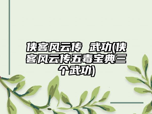 侠客风云传 武功(侠客风云传五毒宝典三个武功)