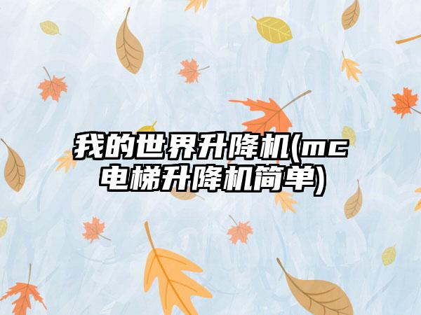 我的世界升降机(mc电梯升降机简单)