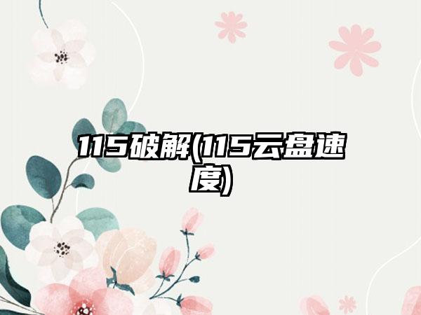 115破解(115云盘速度)