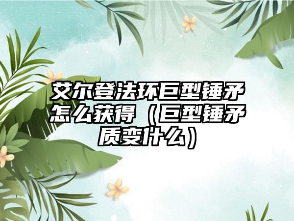 艾尔登法环巨型锤矛怎么获得（巨型锤矛质变什么）