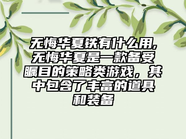 无悔华夏铁有什么用,无悔华夏是一款备受瞩目的策略类游戏，其中包含了丰富的道具和装备