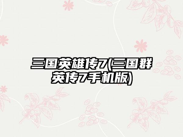 三国英雄传7(三国群英传7手机版)