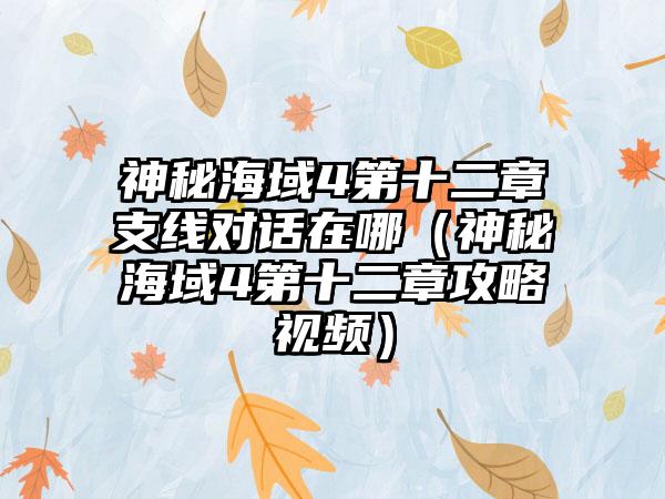 神秘海域4第十二章支线对话在哪（神秘海域4第十二章攻略视频）