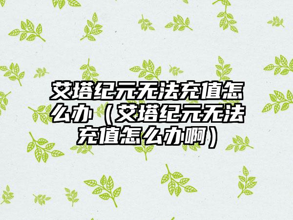 艾塔纪元无法充值怎么办（艾塔纪元无法充值怎么办啊）