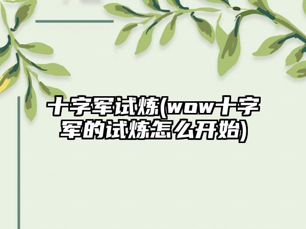 十字军试炼(wow十字军的试炼怎么开始)