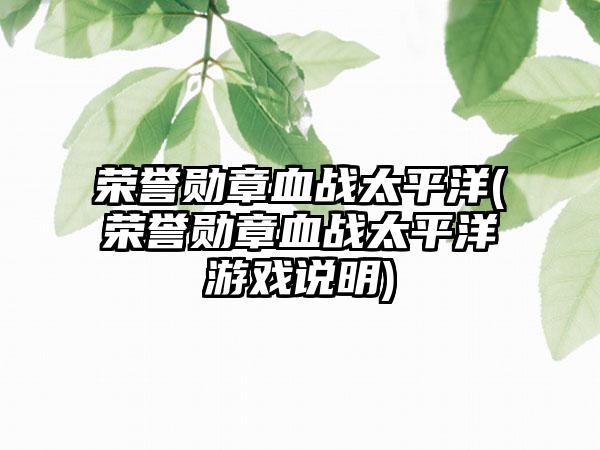 荣誉勋章血战太平洋(荣誉勋章血战太平洋游戏说明)