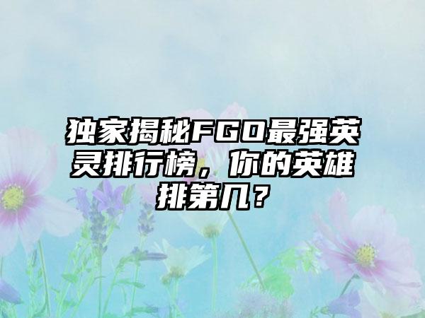 独家揭秘FGO最强英灵排行榜，你的英雄排第几？