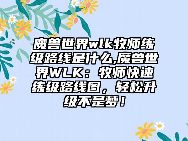 魔兽世界wlk牧师练级路线是什么,魔兽世界WLK：牧师快速练级路线图，轻松升级不是梦！