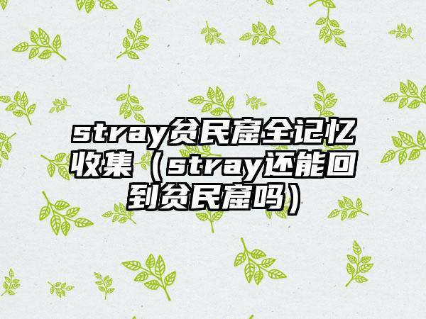 stray贫民窟全记忆收集（stray还能回到贫民窟吗）
