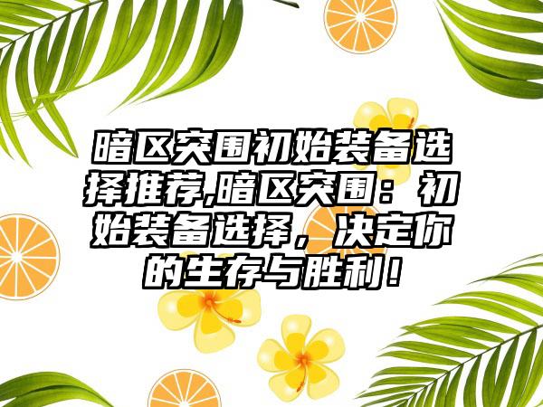 暗区突围初始装备选择推荐,暗区突围：初始装备选择，决定你的生存与胜利！