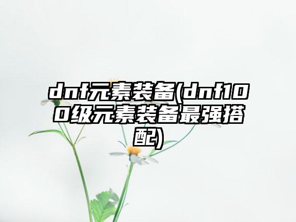 dnf元素装备(dnf100级元素装备最强搭配)