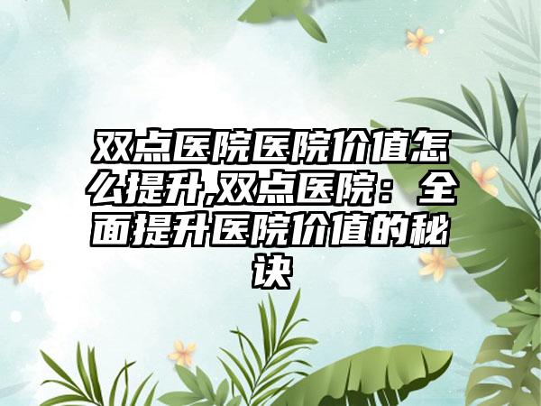 双点医院医院价值怎么提升,双点医院：全面提升医院价值的秘诀