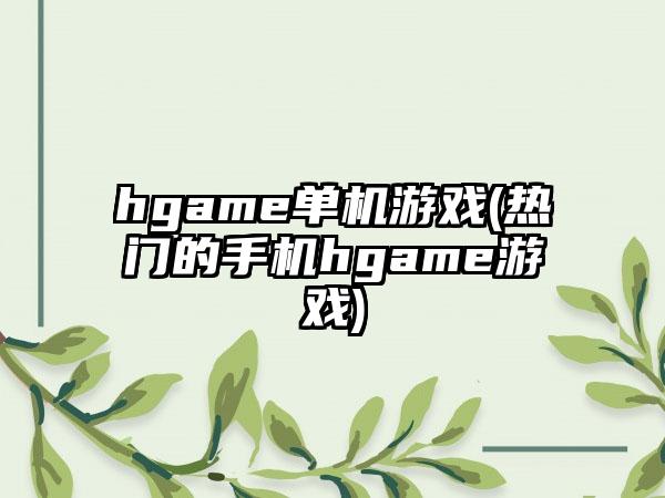hgame单机游戏(热门的手机hgame游戏)