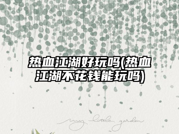 热血江湖好玩吗(热血江湖不花钱能玩吗)