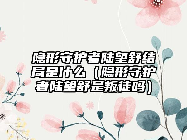 隐形守护者陆望舒结局是什么（隐形守护者陆望舒是叛徒吗）