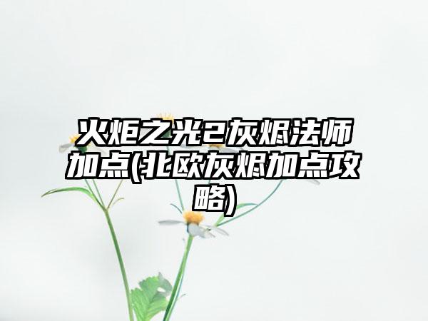 火炬之光2灰烬法师加点(北欧灰烬加点攻略)