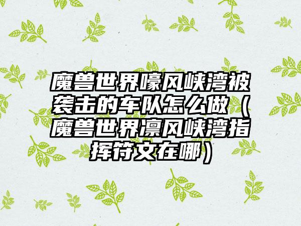 魔兽世界嚎风峡湾被袭击的车队怎么做（魔兽世界凛风峡湾指挥符文在哪）
