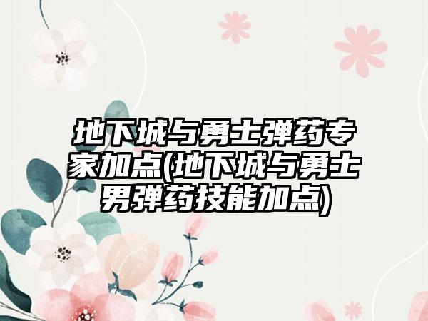 地下城与勇士弹药专家加点(地下城与勇士男弹药技能加点)