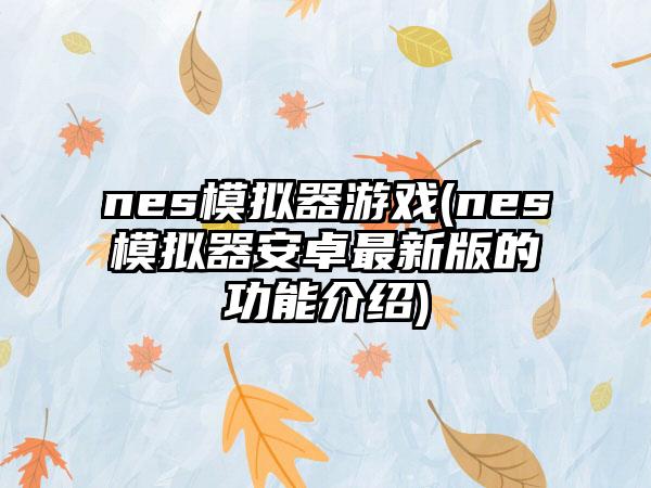 nes模拟器游戏(nes模拟器安卓最新版的功能介绍)