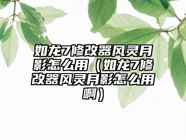 如龙7修改器风灵月影怎么用（如龙7修改器风灵月影怎么用啊）