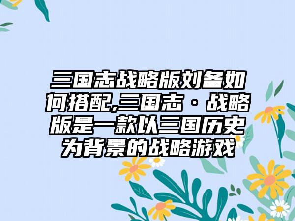 三国志战略版刘备如何搭配,三国志·战略版是一款以三国历史为背景的战略游戏