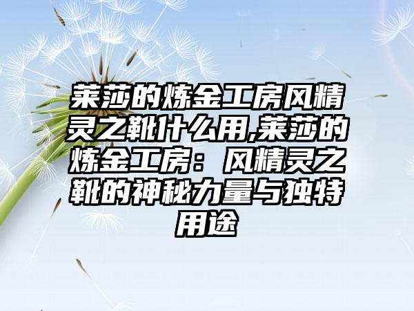 莱莎的炼金工房风精灵之靴什么用,莱莎的炼金工房：风精灵之靴的神秘力量与独特用途