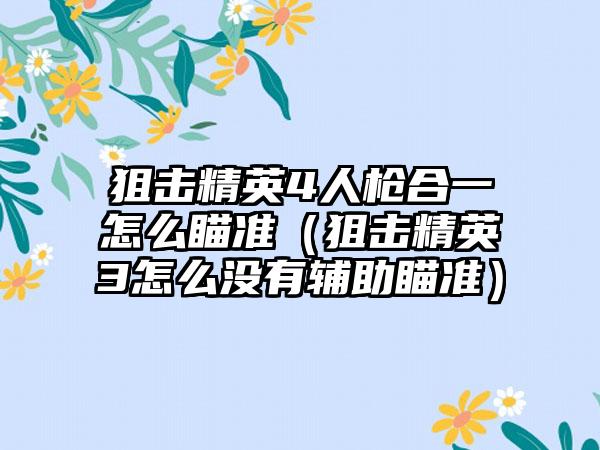 狙击精英4人枪合一怎么瞄准（狙击精英3怎么没有辅助瞄准）
