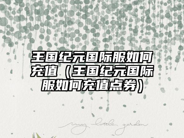 王国纪元国际服如何充值（王国纪元国际服如何充值点券）