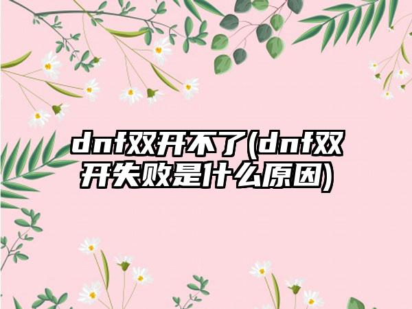 dnf双开不了(dnf双开失败是什么原因)
