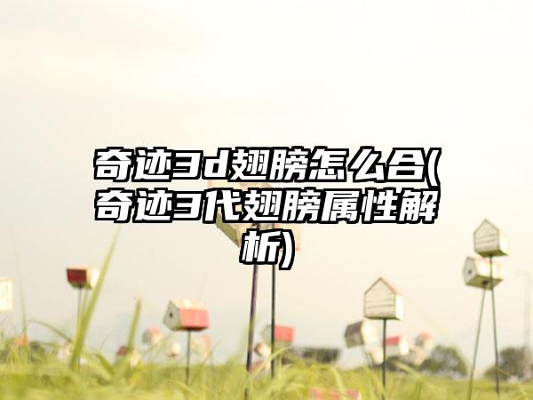 奇迹3d翅膀怎么合(奇迹3代翅膀属性解析)