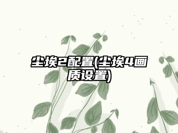 尘埃2配置(尘埃4画质设置)