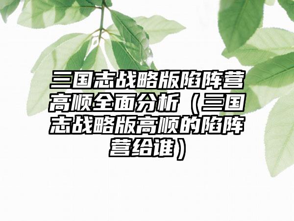 三国志战略版陷阵营高顺全面分析（三国志战略版高顺的陷阵营给谁）