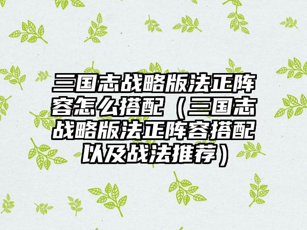 三国志战略版法正阵容怎么搭配（三国志战略版法正阵容搭配以及战法推荐）