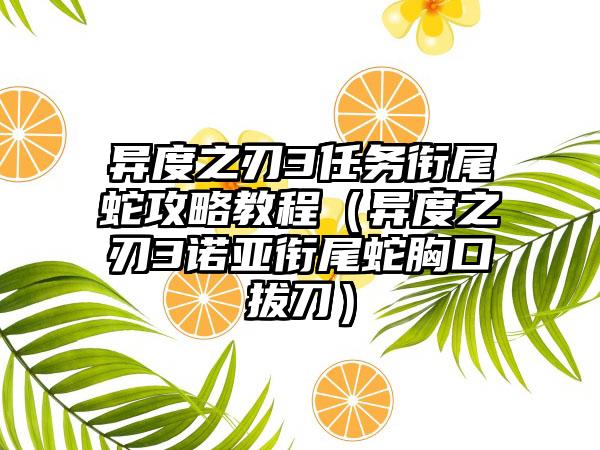 异度之刃3任务衔尾蛇攻略教程（异度之刃3诺亚衔尾蛇胸口拔刀）
