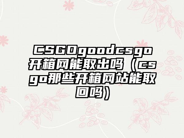 CSGOgoodcsgo开箱网能取出吗（csgo那些开箱网站能取回吗）