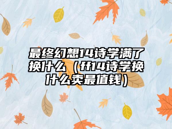 最终幻想14诗学满了换什么（ff14诗学换什么卖最值钱）