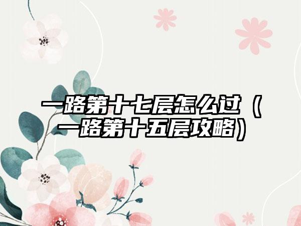 一路第十七层怎么过（一路第十五层攻略）