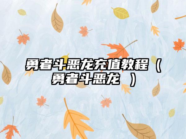 勇者斗恶龙充值教程（勇者斗恶龙 ）