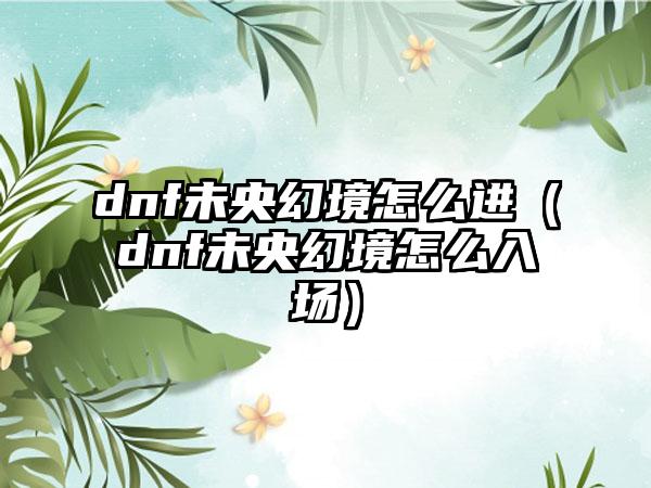 dnf未央幻境怎么进（dnf未央幻境怎么入场）