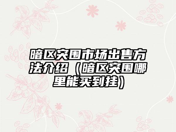 暗区突围市场出售方法介绍（暗区突围哪里能买到挂）